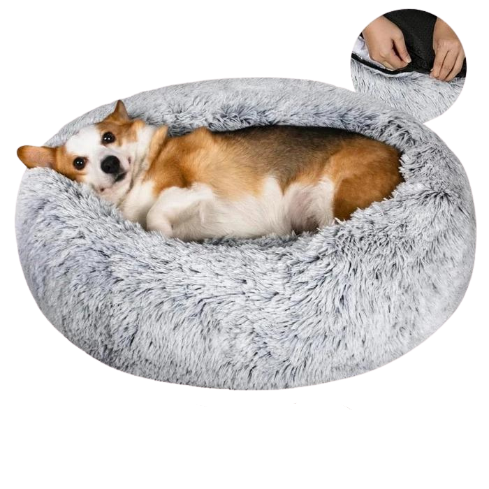 Trending Washable Donut Calming Bed With Ultra-Soft Fur Shag